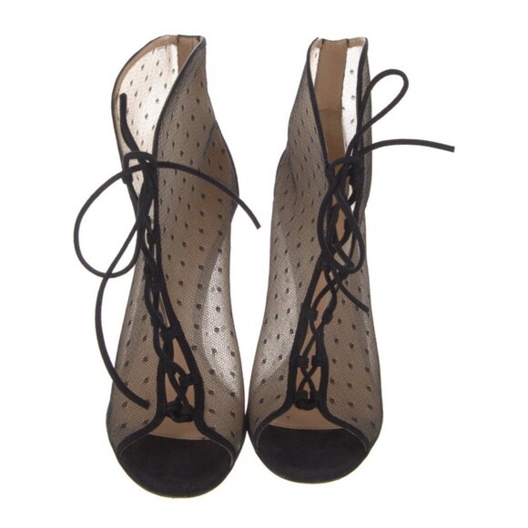gianvito rossi Authentic Black Beige Mesh Lace Up Ankle Boots Heels 7 - Picture 3 of 8